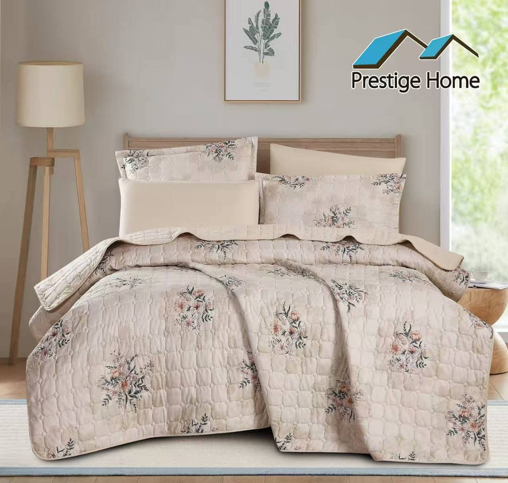 Beige Blossom Bedspread Set - Double