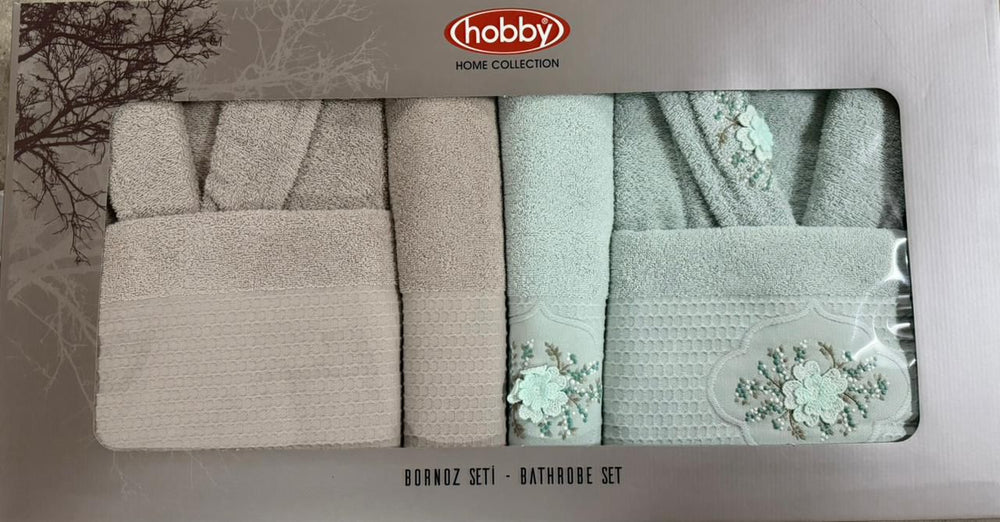 Turkish Bathrobe Set - Hobby Embroidery Buttercups 6-Piece