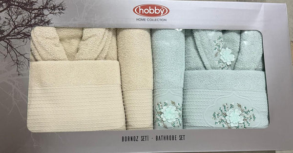 Turkish Bathrobe Set - Hobby Embroidery Buttercups 6-Piece