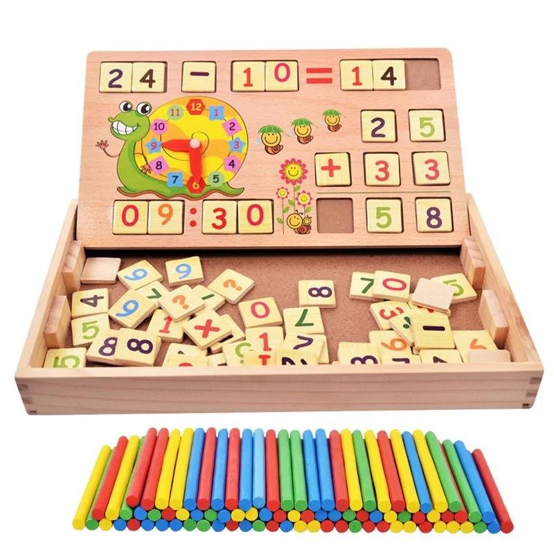 Wooden 2-in-1 Multi-Functional Digital Computing Learning Blocks Box