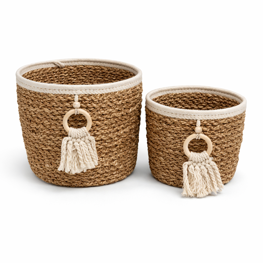 Tassel Woven Storage Basket Set - 2 pcs