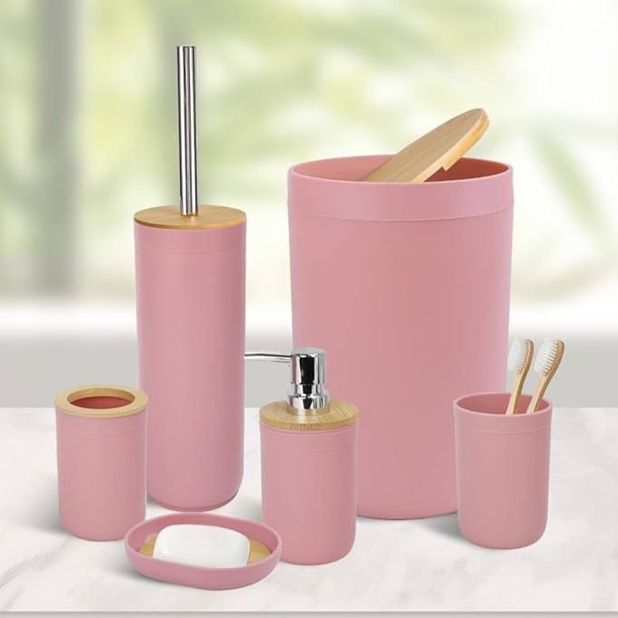 Nordic Matte Bamboo Bathroom Set - 6 Pieces