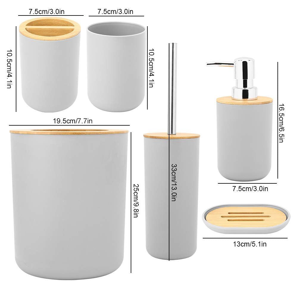 Nordic Matte Bamboo Bathroom Set - 6 Pieces