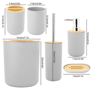 Nordic Matte Bamboo Bathroom Set - 6 Pieces