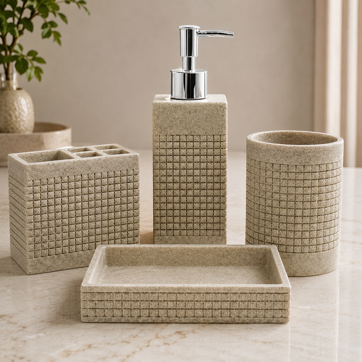 Gridstone Bathroom Set - Beige