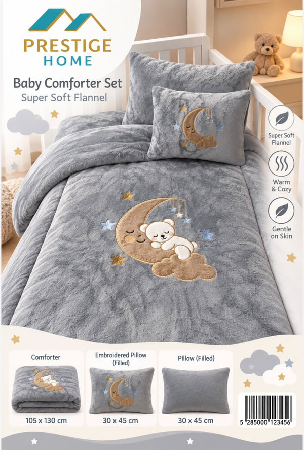 Gray sleeping Teddy Baby Comforter Set
