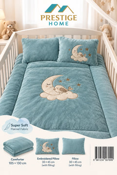 Mint Sleeping Moon Baby Comforter Set