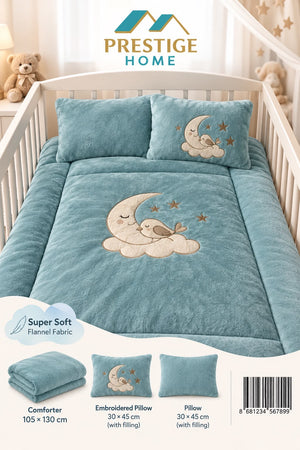 Mint Sleeping Moon Baby Comforter Set