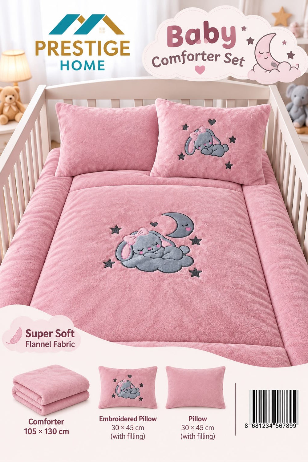 Pink Rabbit Cloud  Baby Comforter Set