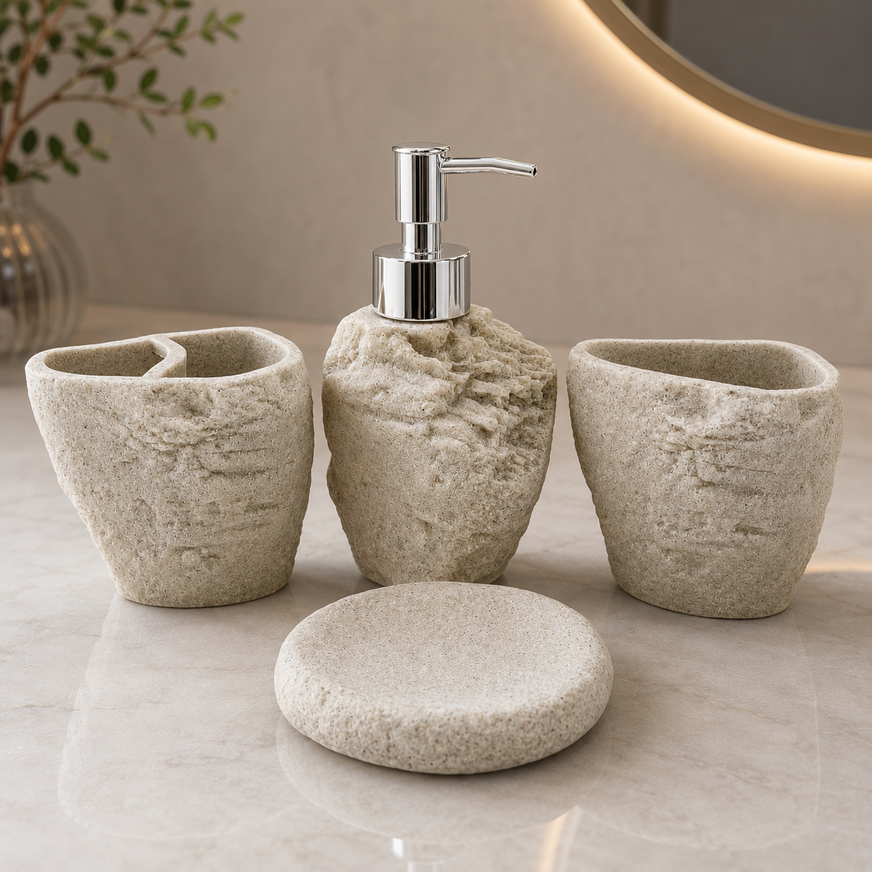 Rustic Stone Bathroom Accessories Set