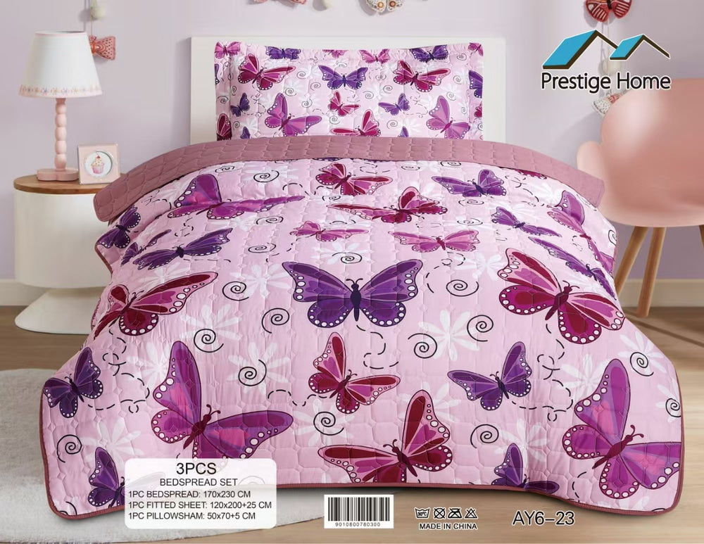Butterfly Purple Bedspread Set - 3 Pieces