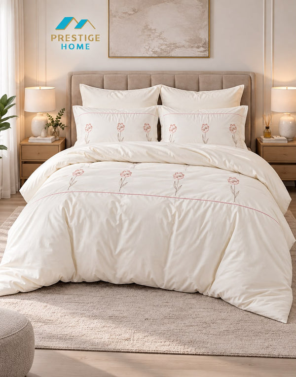 Floral Embroidered Duvet Cover Set - Double