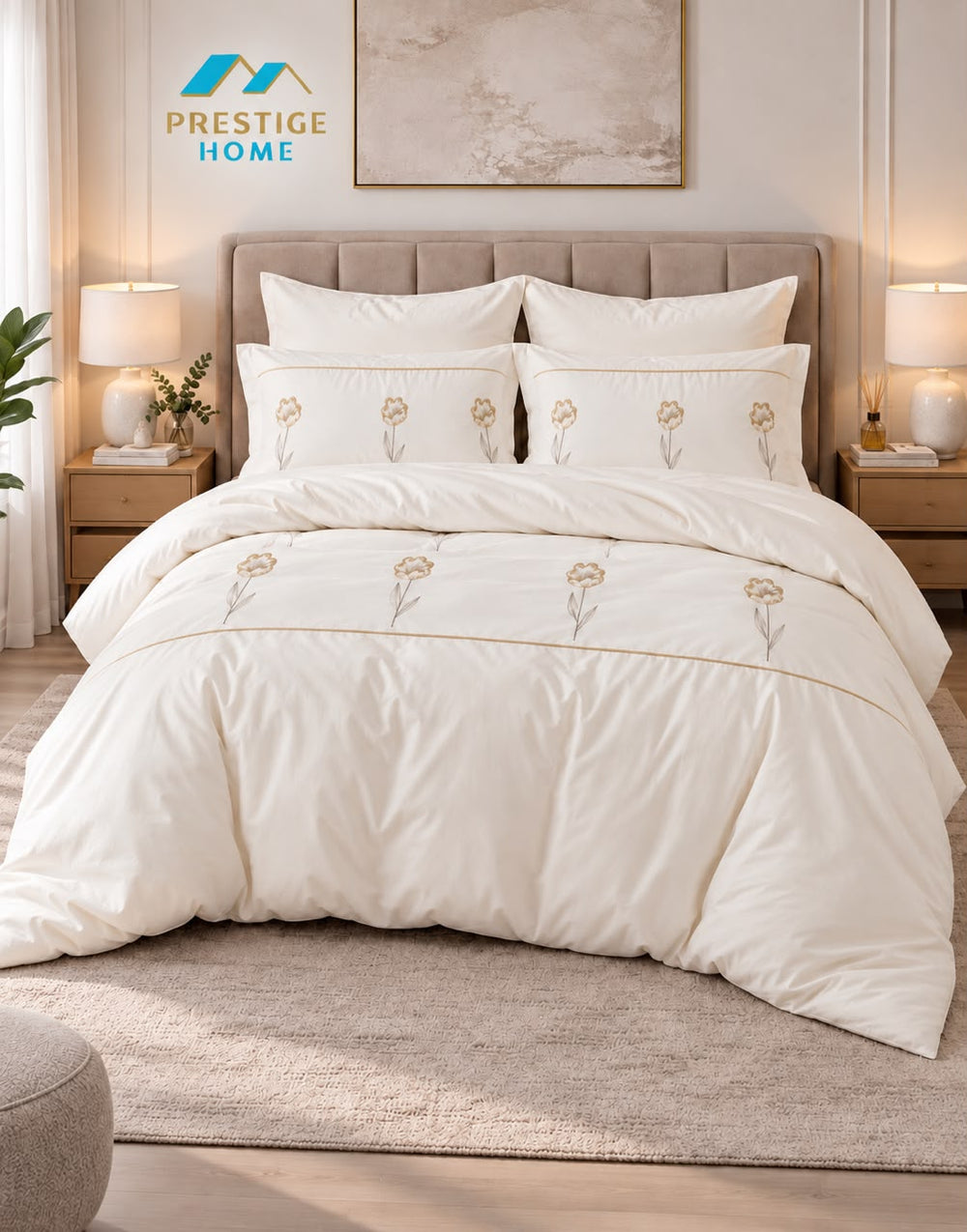 Floral Embroidered Duvet Cover Set - Double