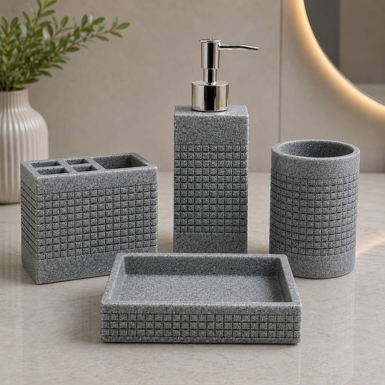 Gridstone Bathroom Set - Gray