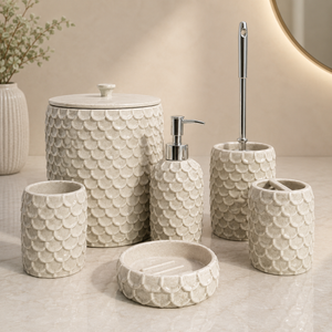 Beige Seashell Luxe Bathroom Accessories Set – 6 Pieces