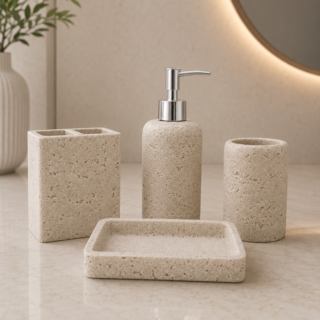 Travertine Stone Bathroom Accessory Set